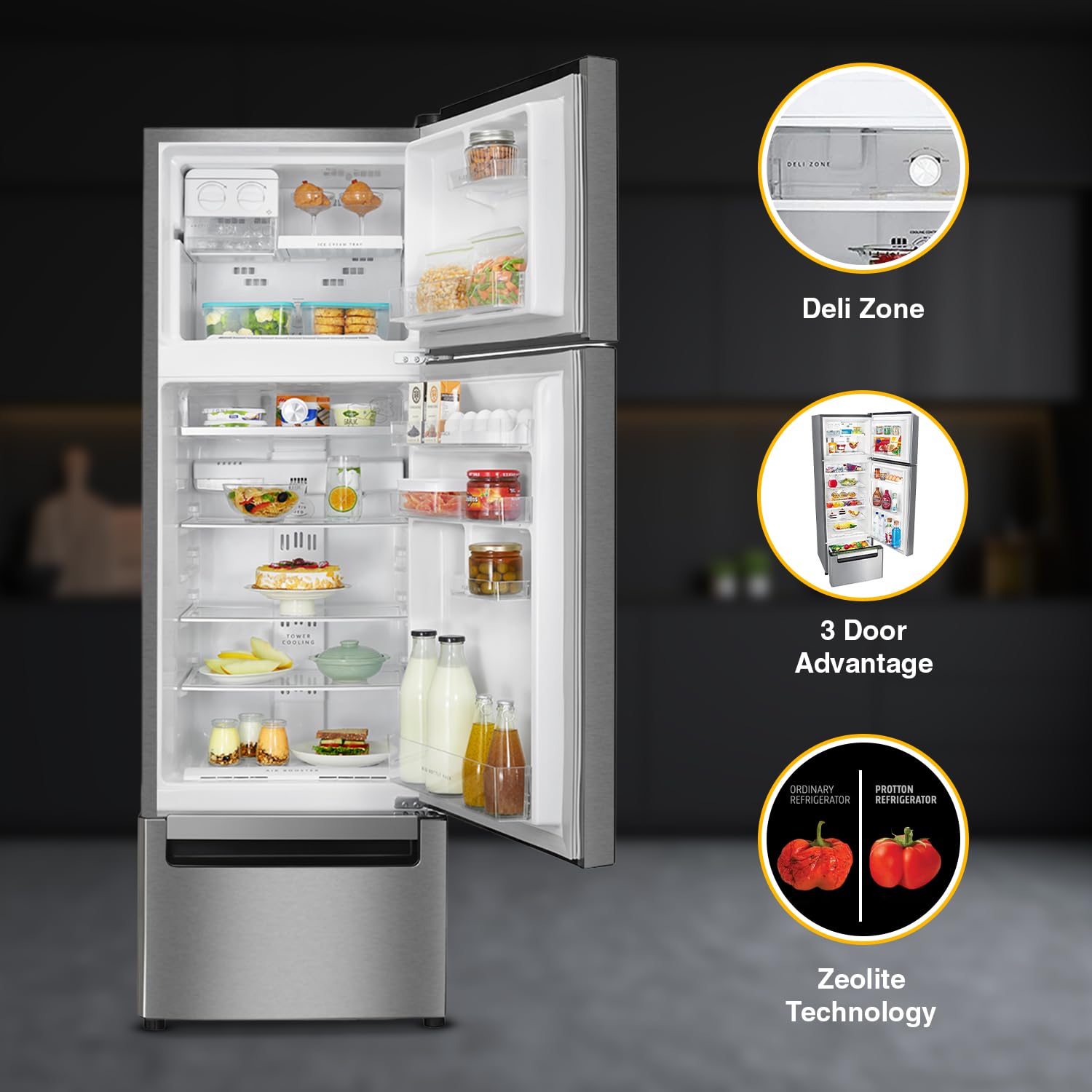 Whirlpool 270 L (Gross Capacity 300L) Frost Free Triple-Door Refrigerator (FP 313D PROTTON ROY ALPHA STEEL (Z)