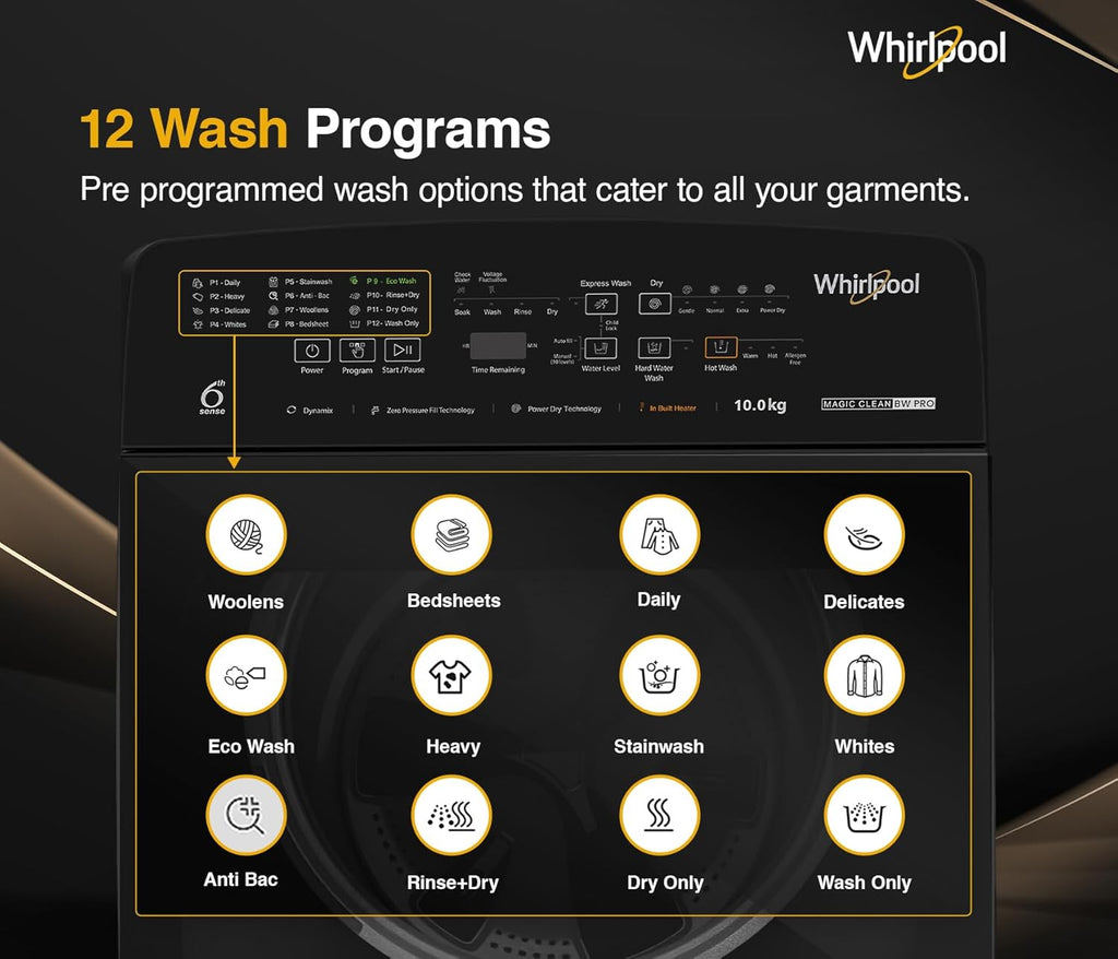 Whirlpool 10 Kg 5 Star MAGIC CLEAN BW PRO Heater Fully Automatic Top Load Washing Machine (MAGIC CLEAN BW PRO H 10 KG Mn GREY with In-Built Heater)