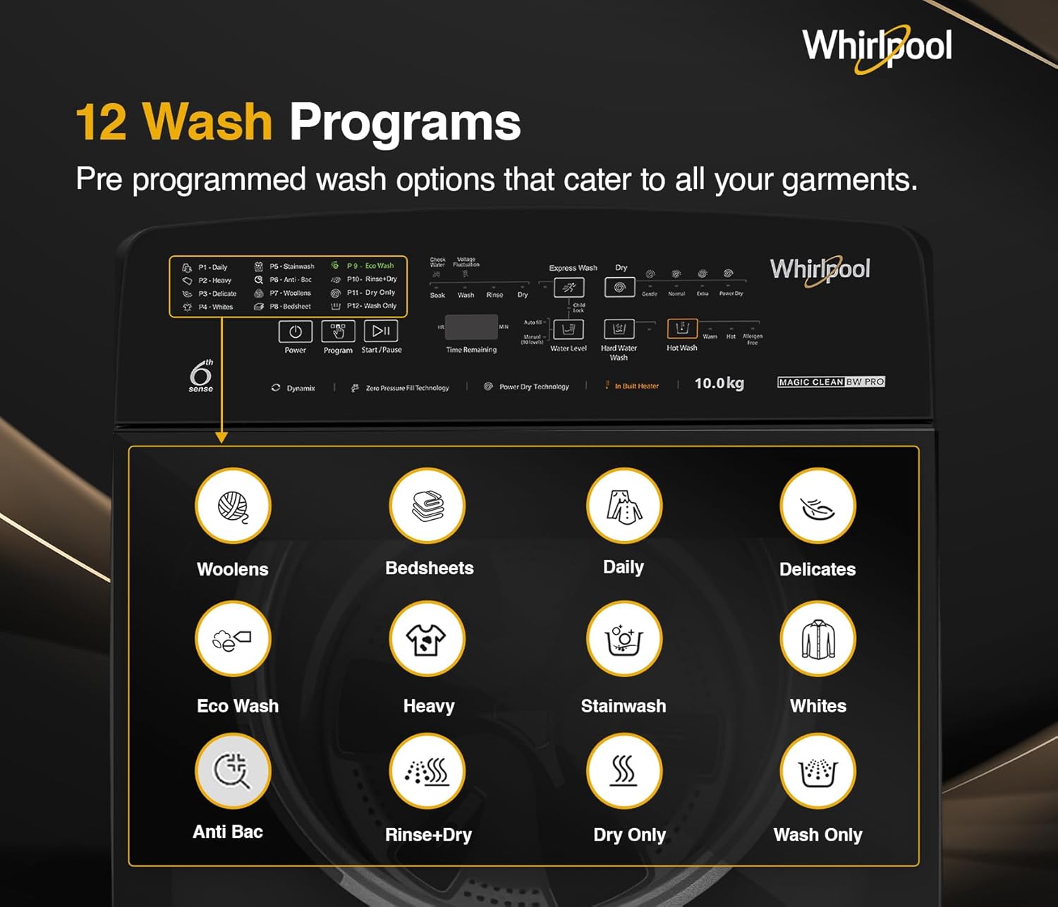 Whirlpool 10 Kg 5 Star MAGIC CLEAN BW PRO Heater Fully Automatic Top Load Washing Machine (MAGIC CLEAN BW PRO H 10 KG Mn GREY with In-Built Heater)