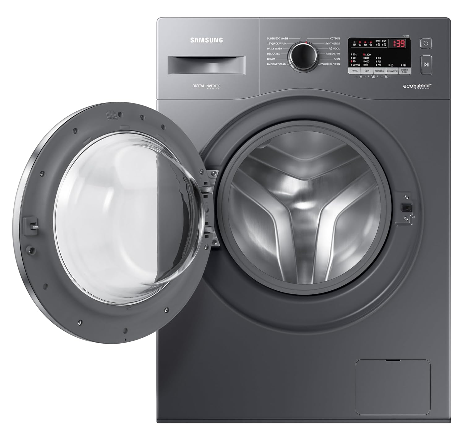 Samsung 7 kg, 5 star, EcoBubble Technology, Hygiene Steam with Inbuilt Heater, Digital Inverter, Fully-Automatic Front Load Washing Machine (WW70R22EK0X/TL, INOX GRAY)