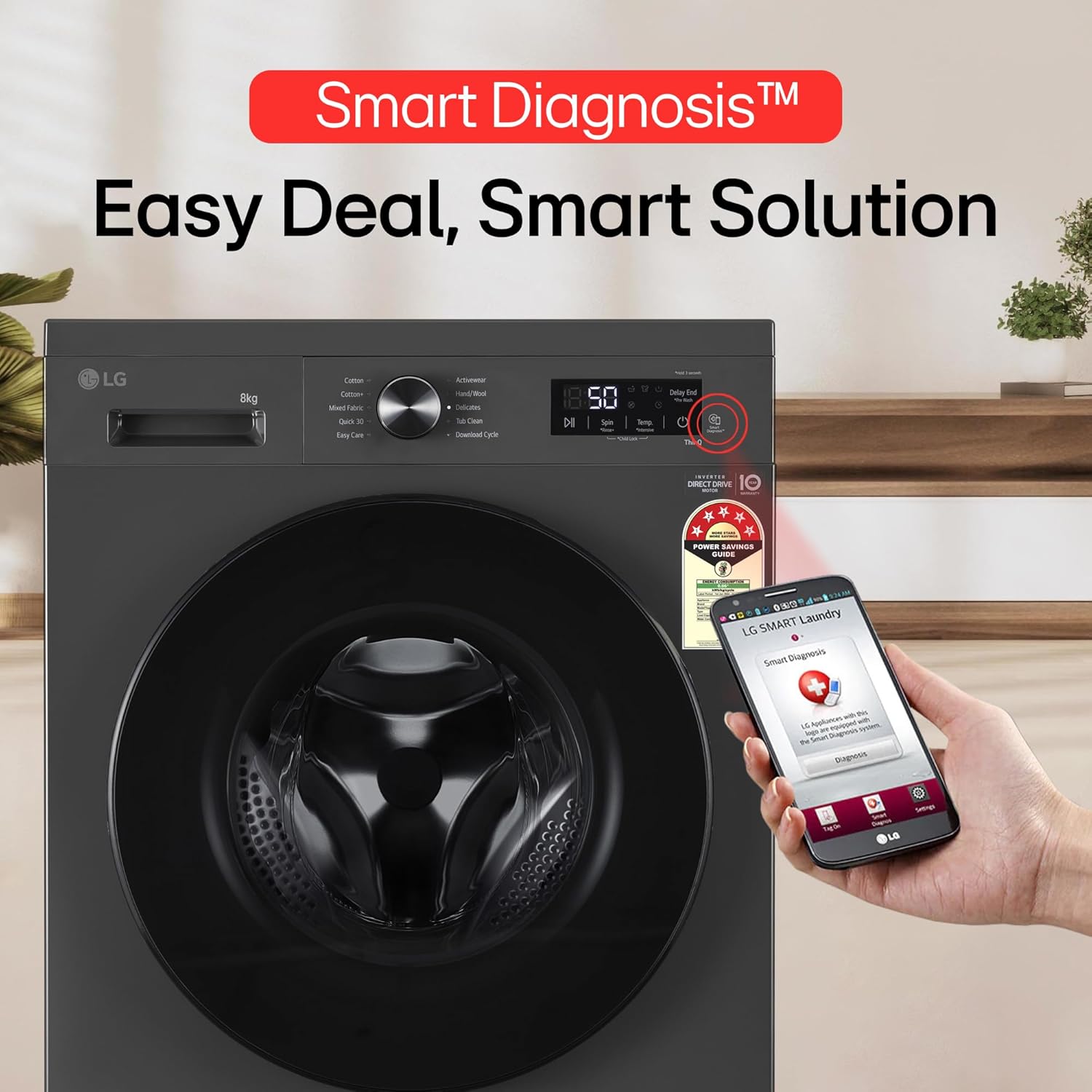 LG 8 Kg, 5 Star, Wi-Fi, Direct Drive Technology, Steam Wash, 6 Motion DD, Fully-Automatic Front Load Washing Machine (FHB1208Z4M, Allergy Care, In-Built Heater, Touch Panel, Middle Black)
