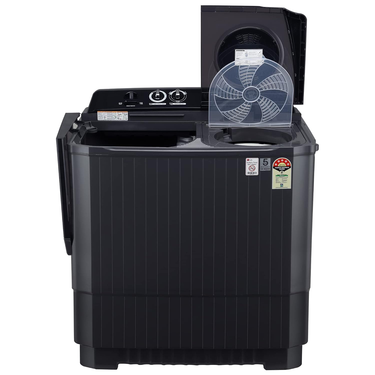 LG 11 Kg 5 Star Wind Jet Dry Rat Away Technology Semi-Automatic Top Loading Washing Machine (P1155SKAZ, Roller Jet Pulsator, Punch + 3, Middle Black)