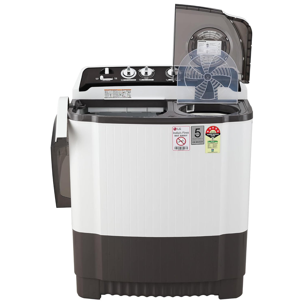 LG 8.0 Kg 5 Star Semi-Automatic Top Loading Washing Machine with Roller Jet Pulsator, Wind Jet Dry, Soak & Rat Away Technology (P8030SGAZ, Collar Scrubber & Rust Free Plastic Base, Dark Gray)