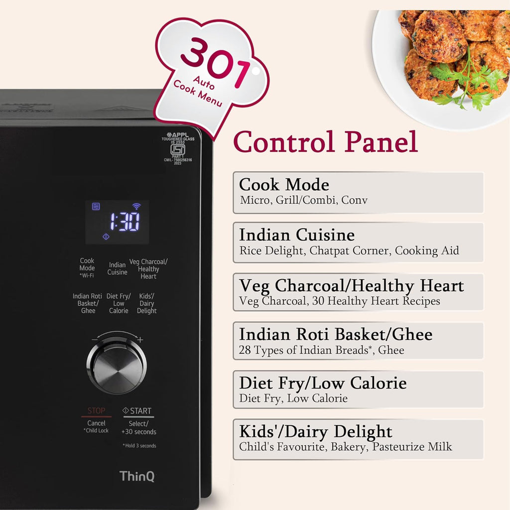 LG 28 L Scan to Cook Wi-Fi Enabled Charcoal Convection Microwave Oven (MJEN286VIW, Black, Stainless steel cavity, Heart Friendly Recipes, Ghee, Diet Fry & 360° Motorised Rotisserie for Bar-be-queing) (Minor Dent)