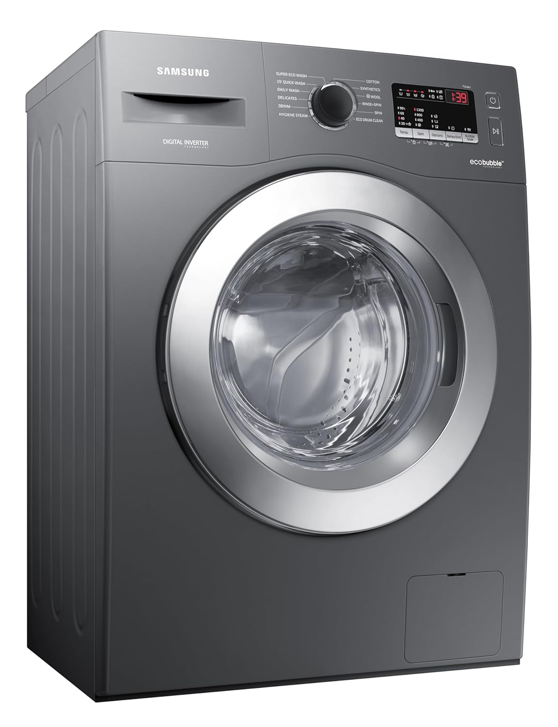 Samsung 7 kg, 5 star, EcoBubble Technology, Hygiene Steam with Inbuilt Heater, Digital Inverter, Fully-Automatic Front Load Washing Machine (WW70R22EK0X/TL, INOX GRAY)