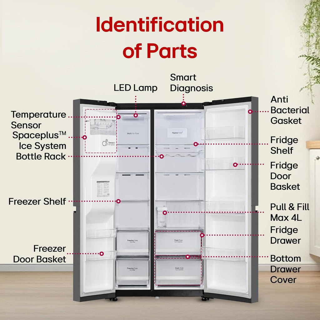 LG 630 L, 3 Star, Frost-Free, Double Door, Door Cooling+, Hygiene Fresh+, Smart Inverter, Wi-Fi Convertible Side By Side Refrigerator with AI ThinQ (GL-L257CMC3, Matt Black, Ice & Water Dispenser)