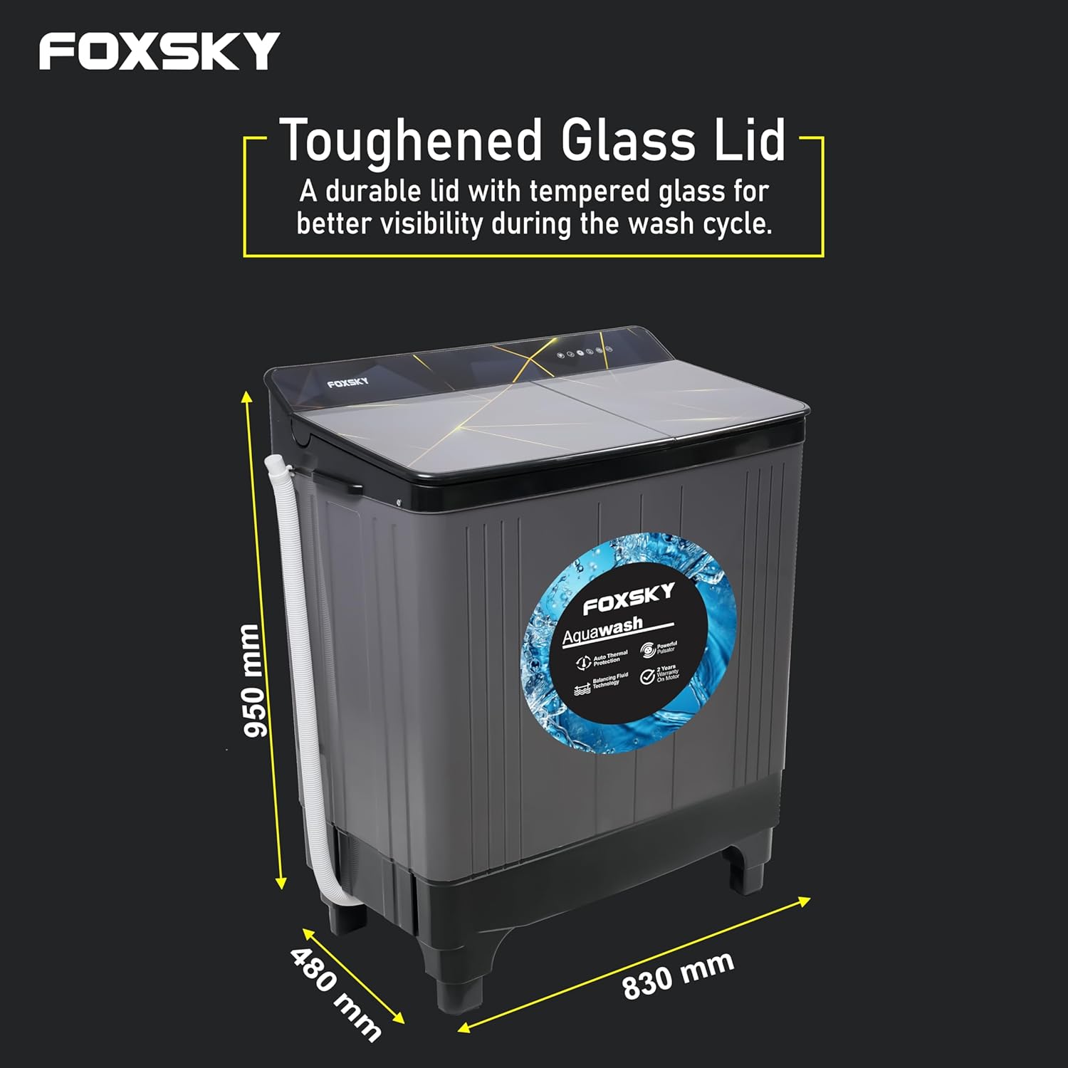 Foxsky 7.0 kg 5 Star Semi-Automatic Top Loading Washing Machine Appliance (2024 Model, Powerful Motor, Effective Wash Pulsator, 1370 RPM & Castors)(Aqua Wash 7.0KG)