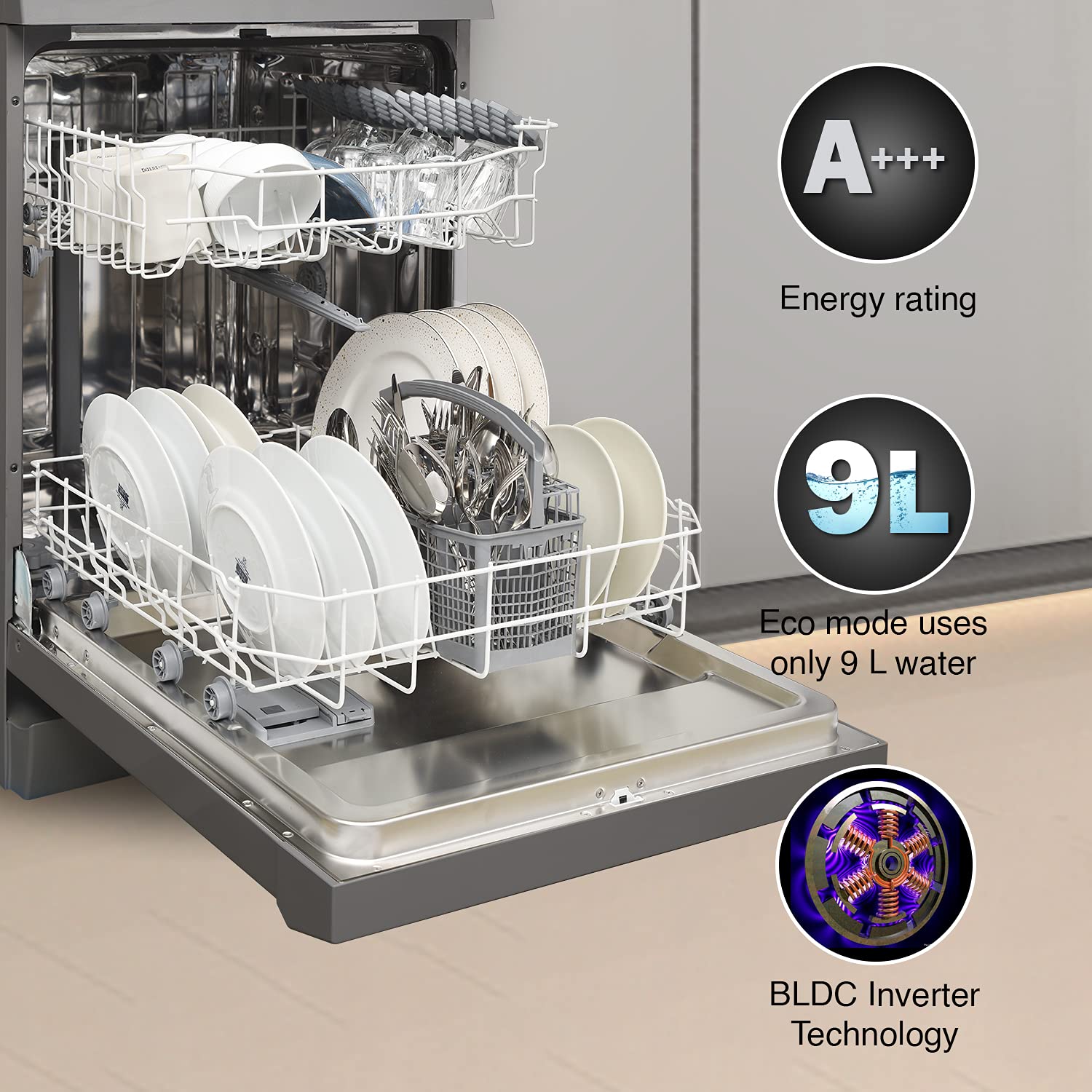 Godrej Eon Dishwasher, Steam Wash Technology,13 place setting, Perfect for Indian Kitchen, DWF EON VES 13Z STI GPGR