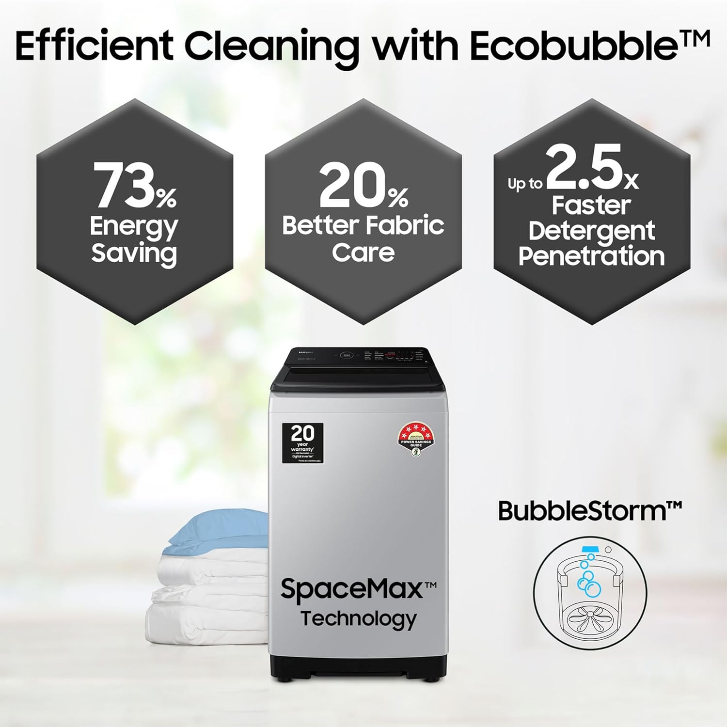 Samsung 8 Kg, Eco Bubble Technology with Super Speed, Soft Closing Door, Fully-Automatic Top Load Washing Machine (WA80BG4545BYTL, Lavender Gray)