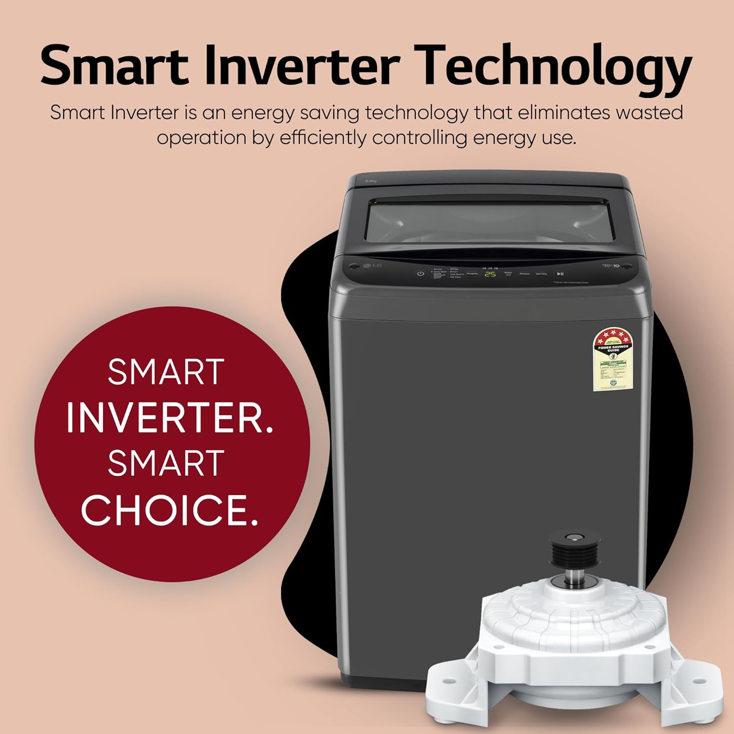 LG 7 Kg 5 Star Smart Inverter Technology Fully Automatic Top Load Washing Machine (T70VBMB1Z, Auto Prewash, Turbodrum, Stainless Steel drum, LED Display, Smart Diagnosis Middle Black)