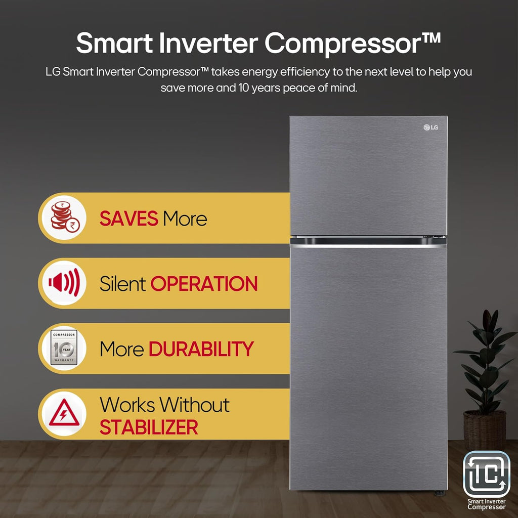 LG 343 L 3 Star Frost-Free Smart Inverter Double Door Refrigerator (GL-S382SDSX, Dazzle Steel, Convertible with Express Freeze)