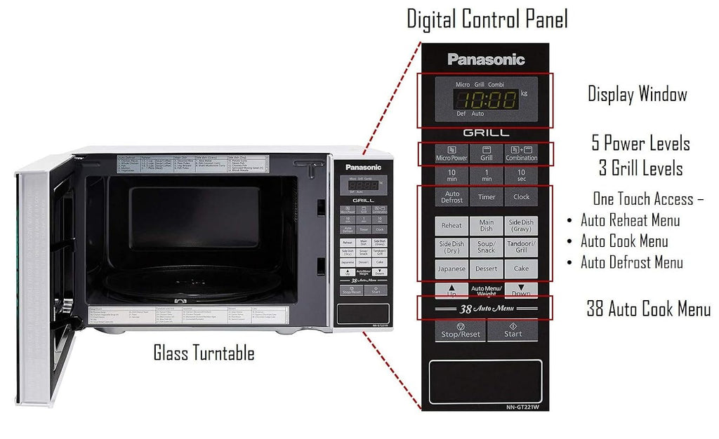 Panasonic 20L Grill Microwave Oven(NN-GT221WFDG,White, 38 Auto Cook Menus )