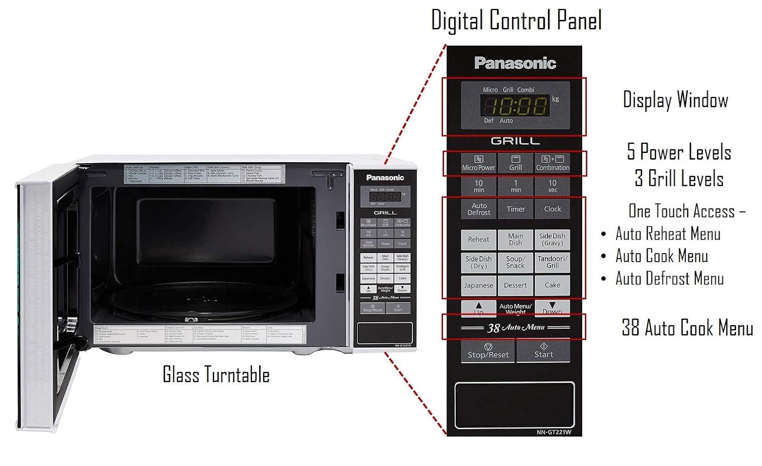 Panasonic 20L Grill Microwave Oven(NN-GT221WFDG,White, 38 Auto Cook Menus )