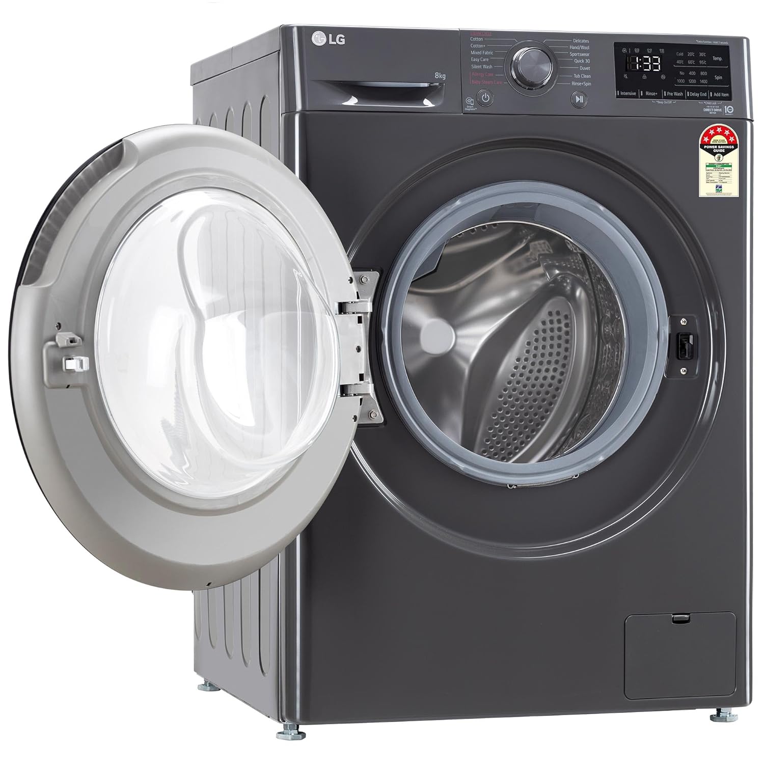 LG 8 Kg, 5 Star, AI Direct Drive Technology, Steam & 6 Motion DD Fully-Automatic Front Load Washing Machine (FHP1208Z3M, Intelligent & Convenient Fabric Care, Allergy Care, Middle Black)