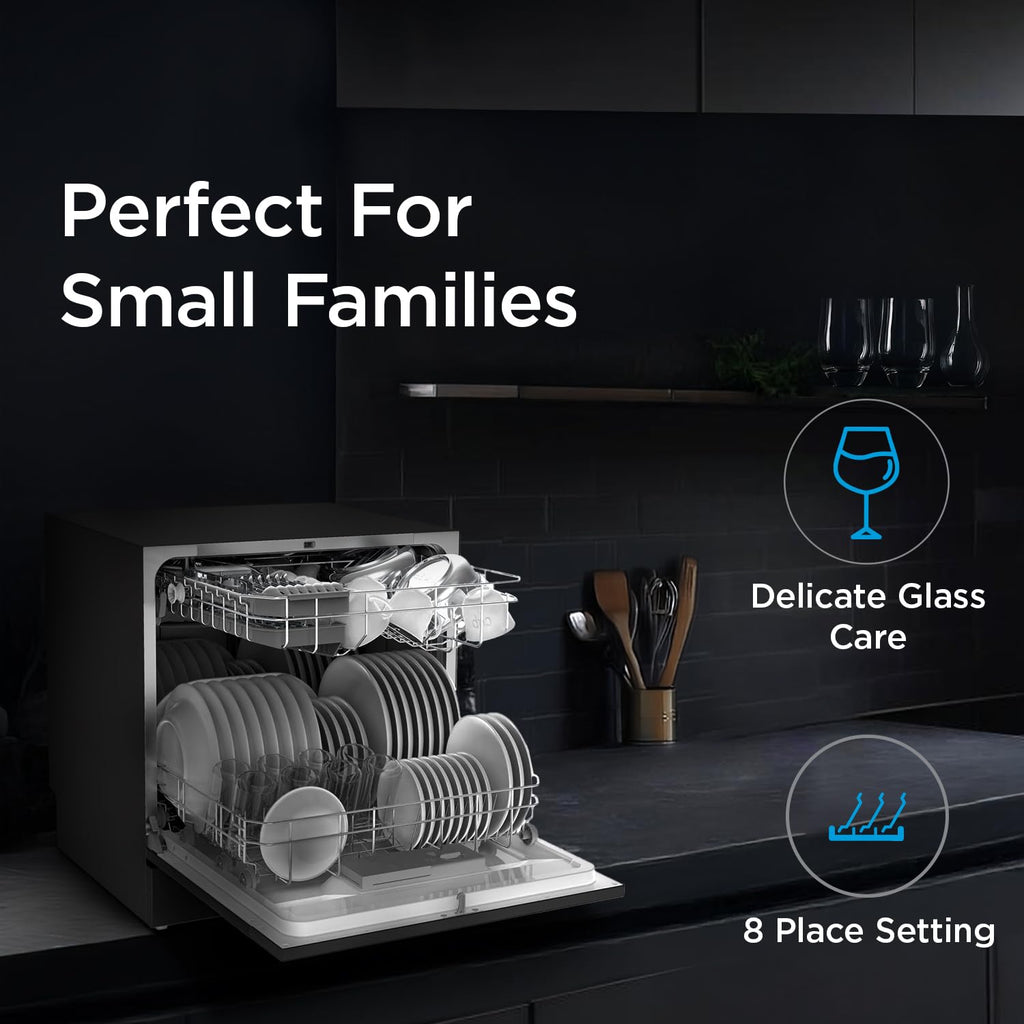 MIDEA 8 Place Setting Countertop Dishwasher (MDWTT0802D(B) IN, Black, 6 wash programs, Portable, anti-bacterial filter & Intensive 70 degree wash for Ultra Hygiene, 24 Hour Delay Timer)