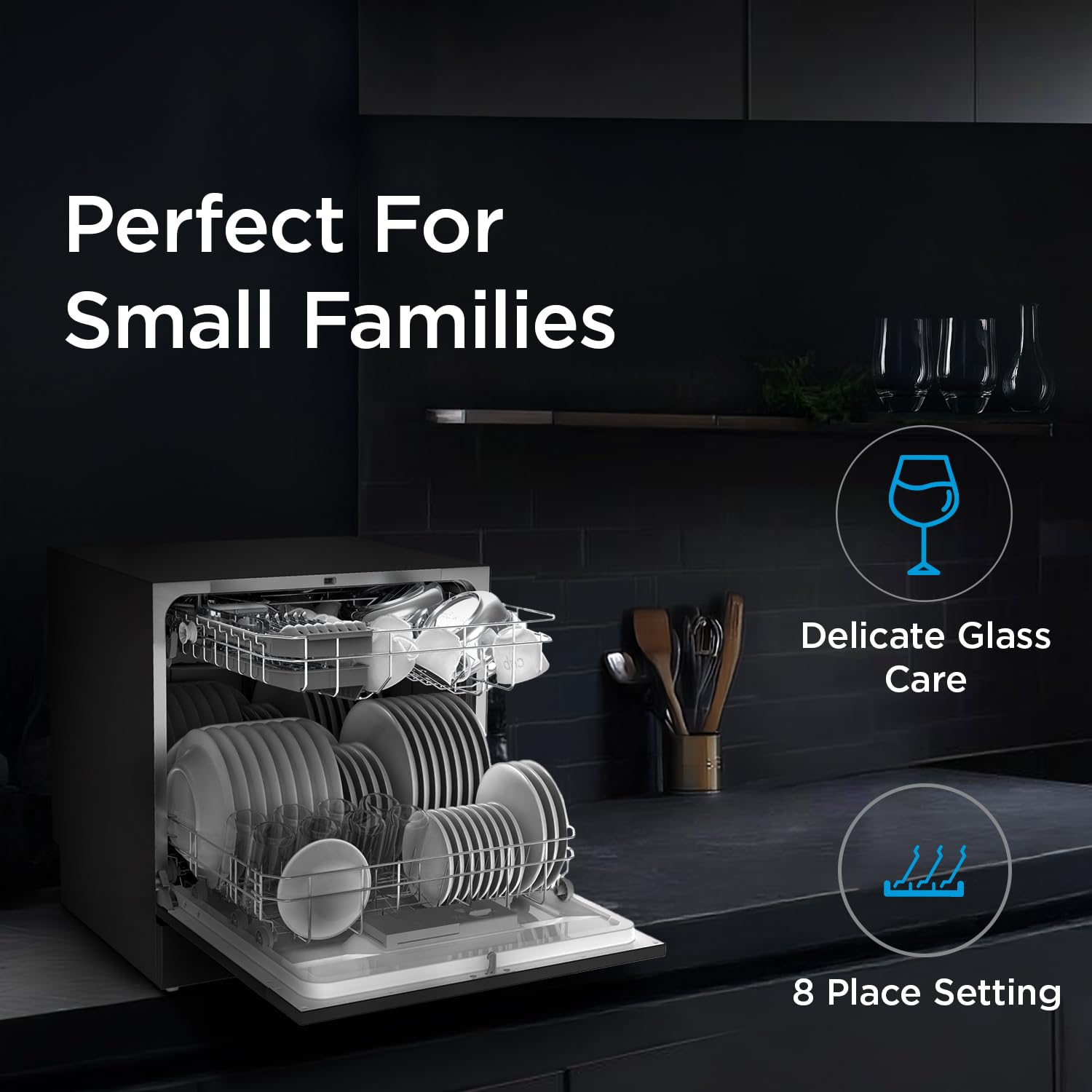 MIDEA 8 Place Setting Countertop Dishwasher (MDWTT0802D(B) IN, Black, 6 wash programs, Portable, anti-bacterial filter & Intensive 70 degree wash for Ultra Hygiene, 24 Hour Delay Timer)