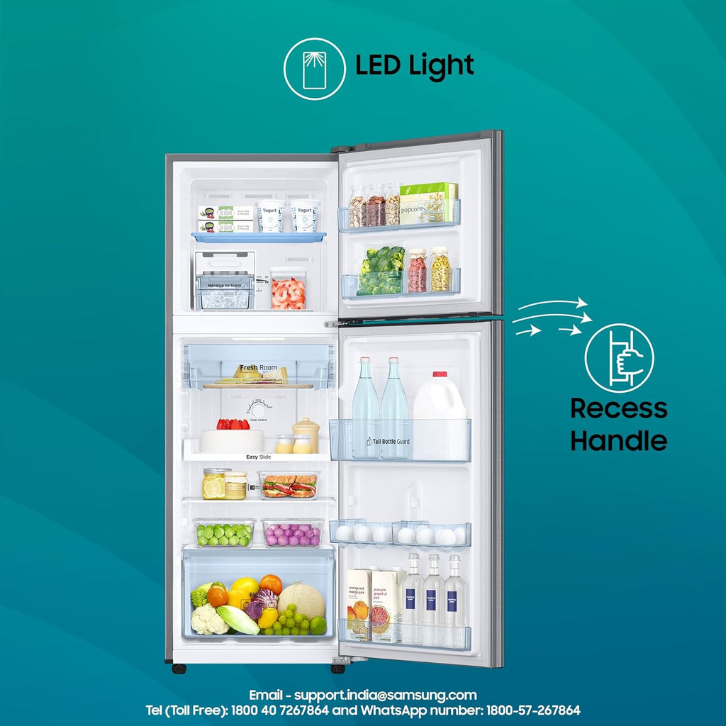 Samsung 236 L, 3 Star, Digital Inverter, Frost Free Double Door Refrigerator (RT28C3053S8/HL, Silver, Elegant Inox)
