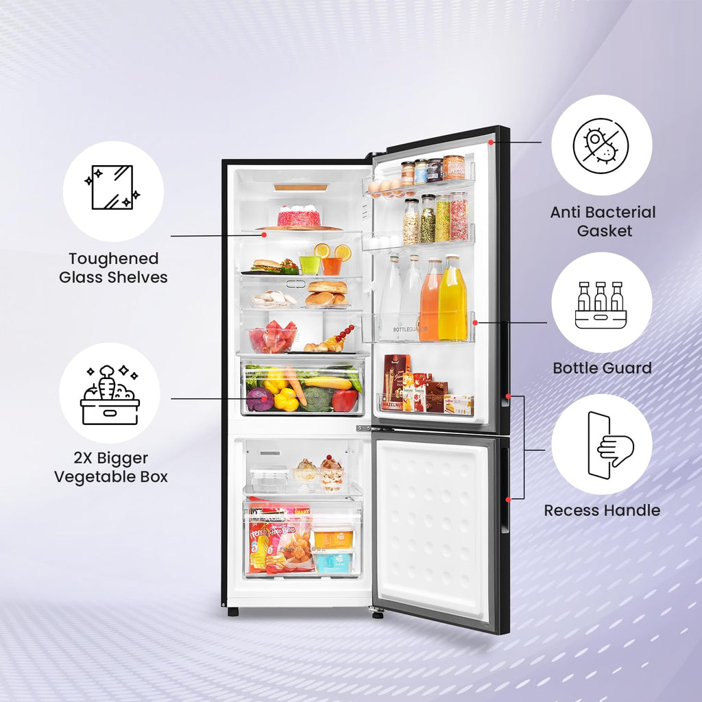 Haier 237 L, 3 Star, 8 In 1 Convertible, Twin Inverter Technology, Bottom Mounted Frost Free Double Door Refrigerator (HEB-243GB-P, GE Black)