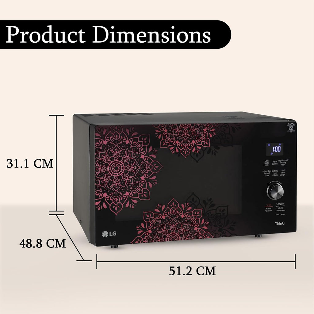 LG 28 L Scan to Cook Wi-Fi Enabled Charcoal Convection Microwave Oven (MJEN286VIW, Black, Stainless steel cavity, Heart Friendly Recipes, Ghee, Diet Fry & 360° Motorised Rotisserie for Bar-be-queing) (Minor Dent)