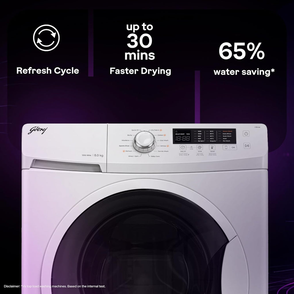 Godrej 7 Kg 5 Star, AI Powered, FabriSafe Drum, 65% Water Saving, Fully Automatic Front Load Washing Machine (WFEON CRS 7010 5.0 FKEDM GLWH, Glacial White)