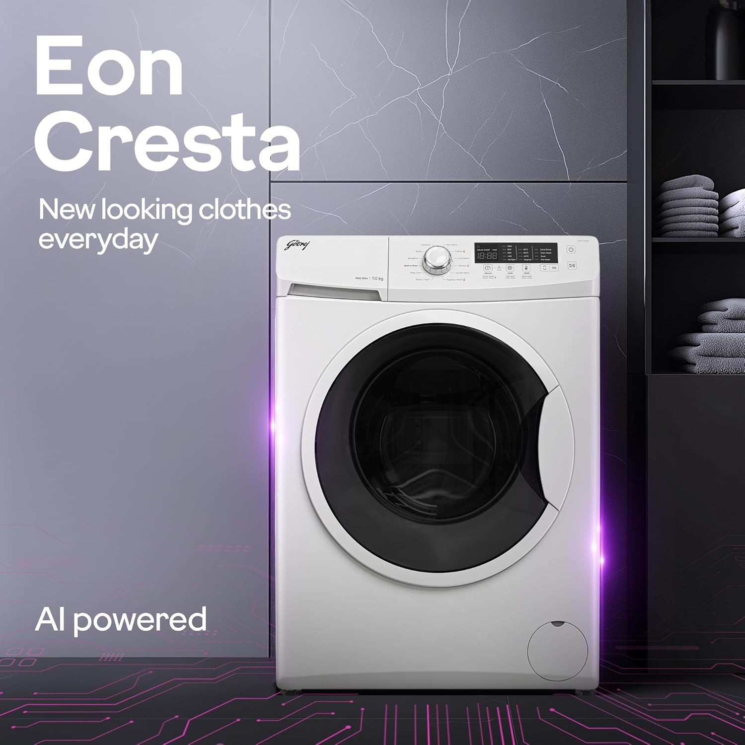 Godrej 8 Kg 5 Star I-Sense Technology Fully-Automatic Front Load Washing Machine (WFEON CRS 8012 5.0 FKEDM GLWH, Inbuilt Heater, Glacial White)