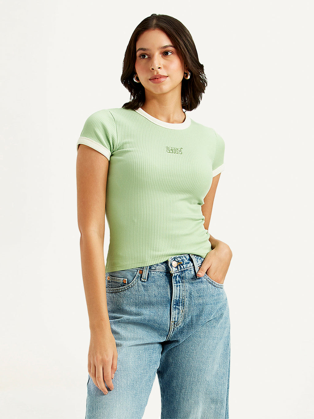 Women's Solid Slim Fit Ringer T-shirt