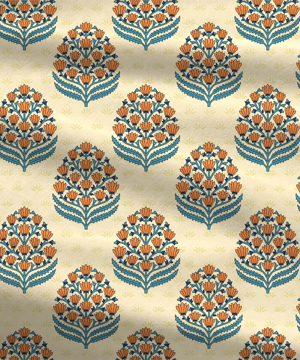 Home Essential Royal Bloom Queen Bedsheet Set, Dhalia Orange| 144TC Cotton| 2 Pillow Covers
