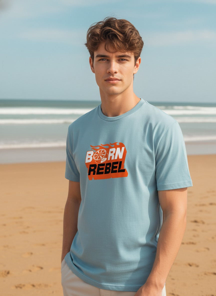 Men Cotton Ice Blue T-Shirt