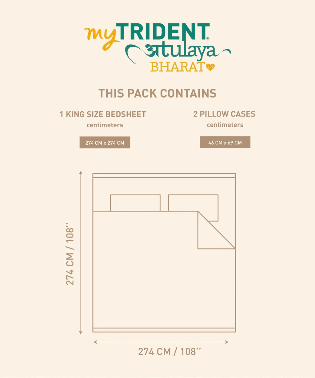 Atulaya Bharat King Bedsheet Set,Patiala Shahi|144 TC Cotton|2 Pillow Covers
