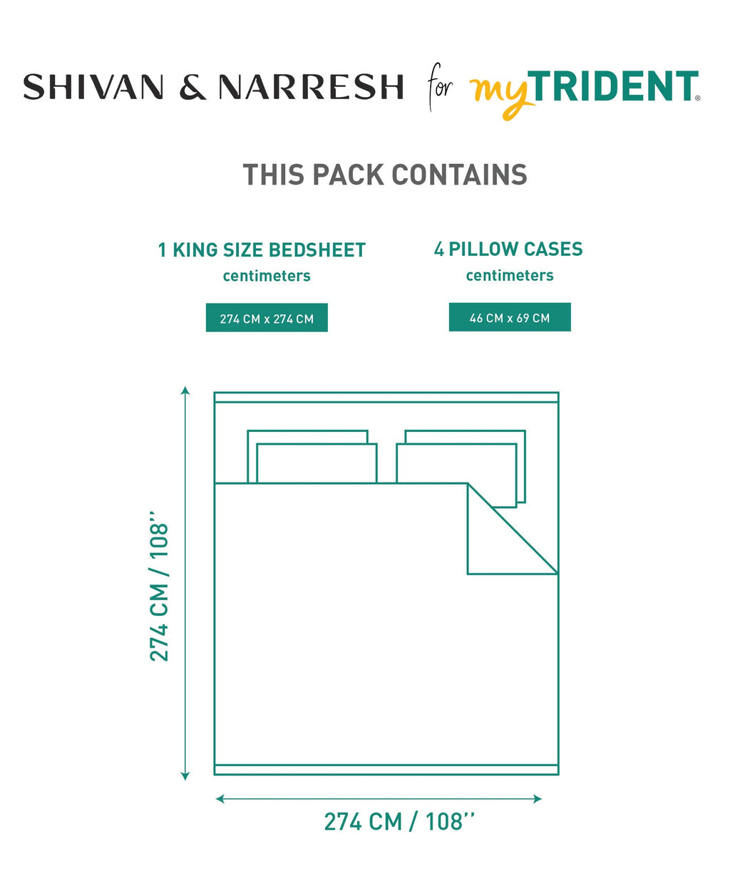 Shivan & Narresh King Bedsheet Set, Morning Calm |400TC Cotton|4 pillow covers
