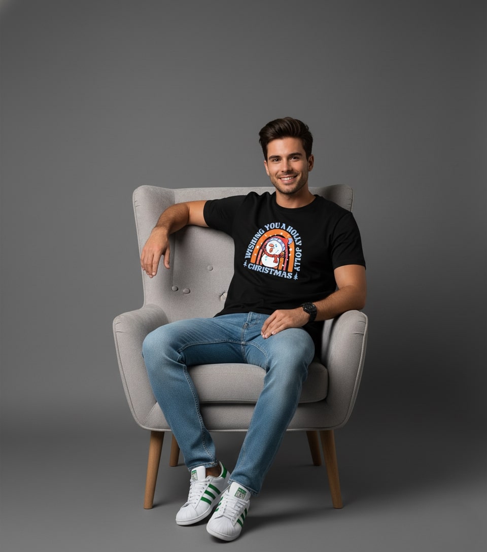 Men Printed Black Cotton Tshirt