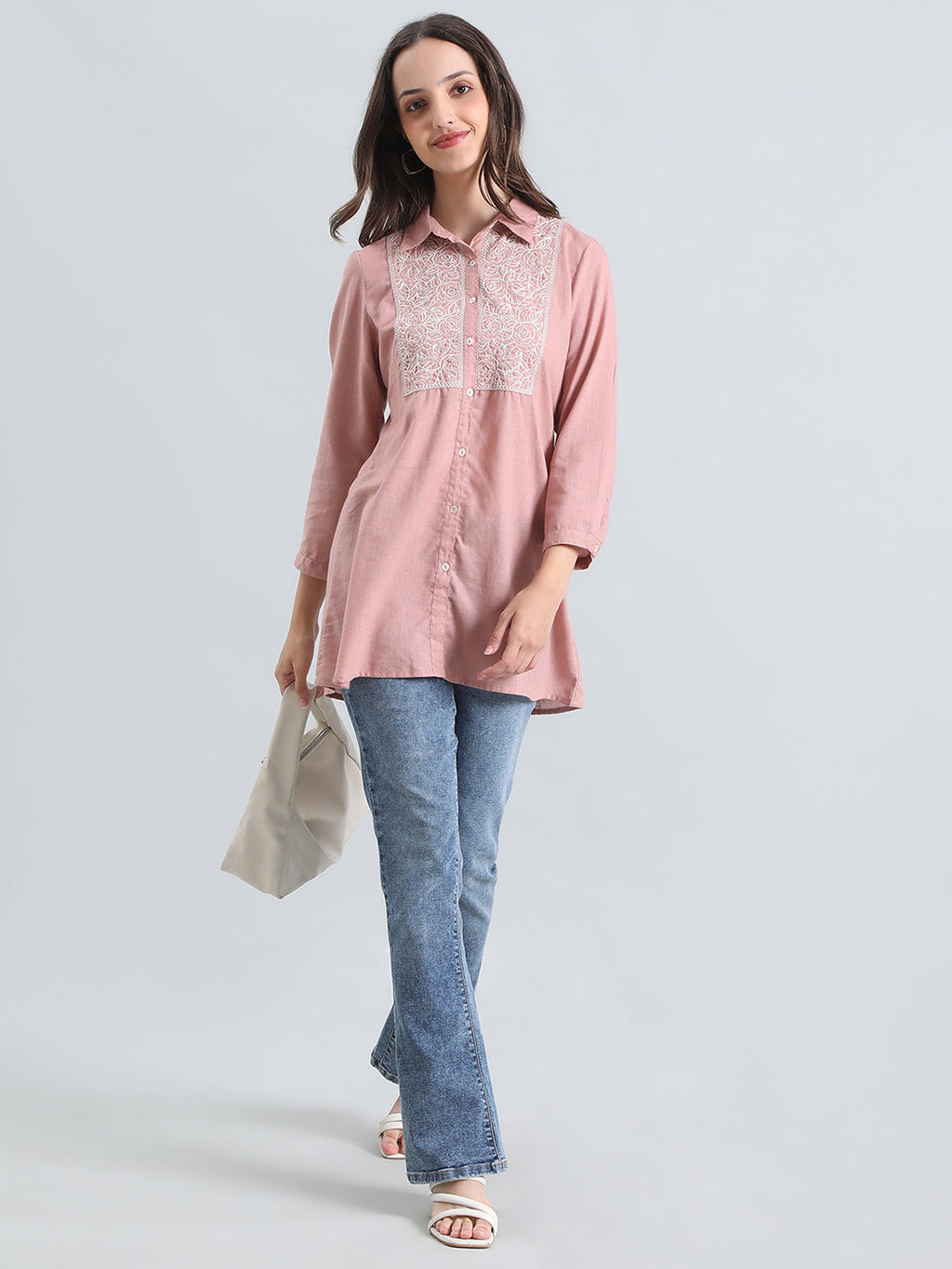 Cotton Thread Embroidered Classic Collar Blouse