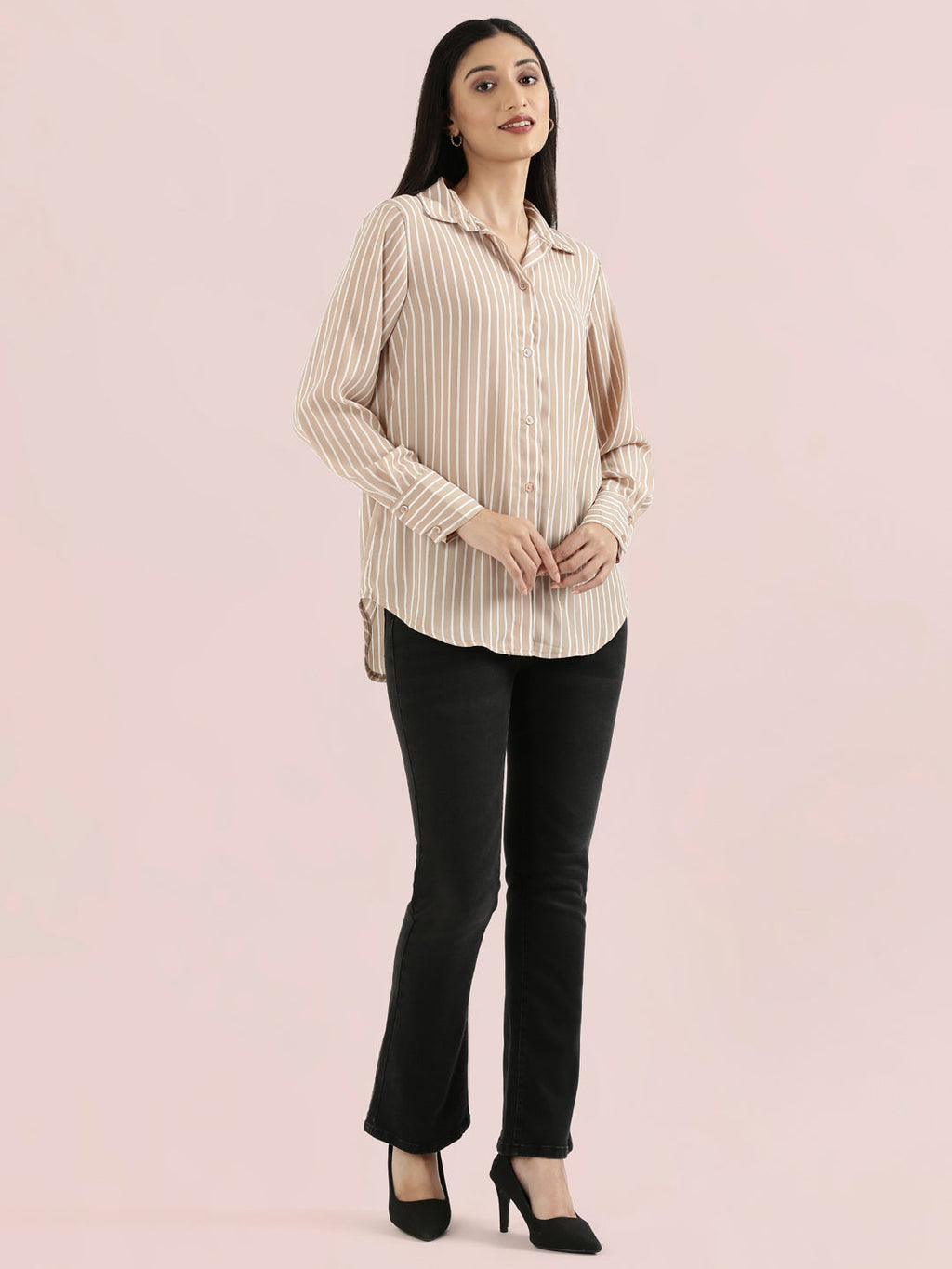 Crepe Classic Collar Printed Long Shirt