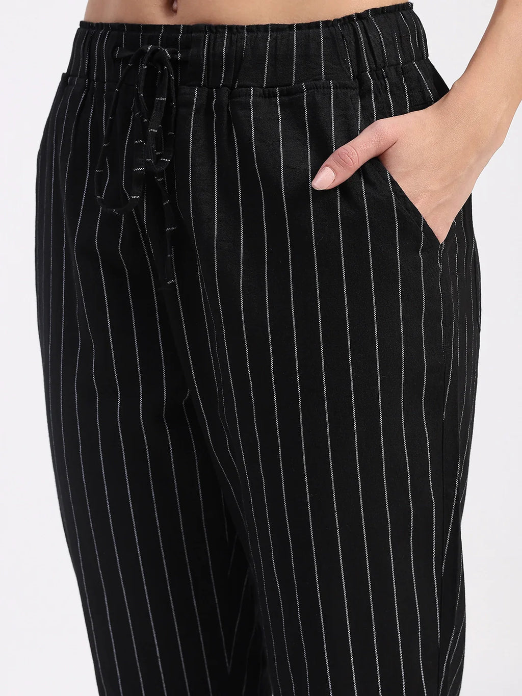 Black Striped Ankle Length Lower