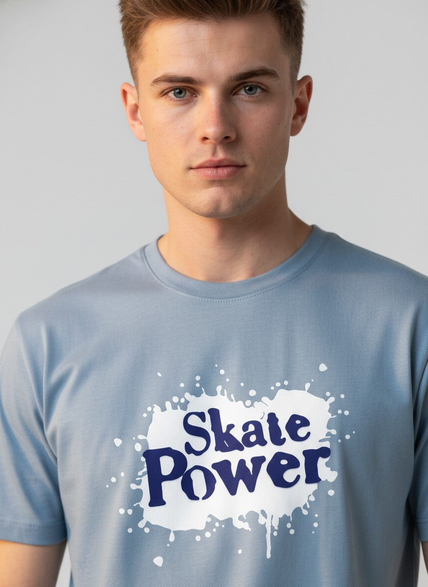 Men Cotton Ice Blue T-Shirt