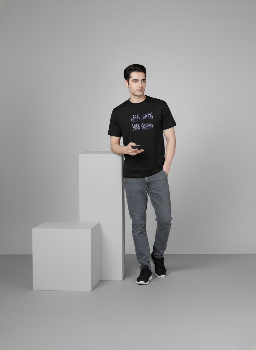 Men Cotton Black Printed Tshirt