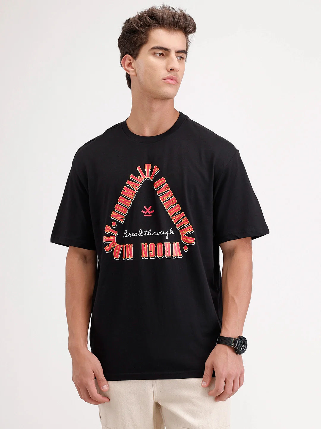 Oversized Placement Printed T-Shirt | Black