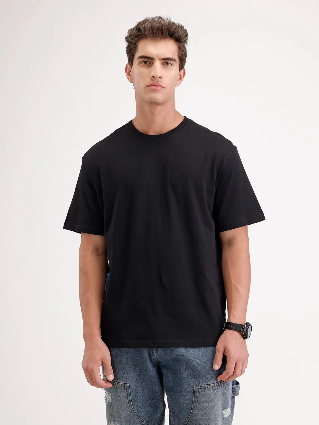 Oversized Placement Printed T-Shirt | Black