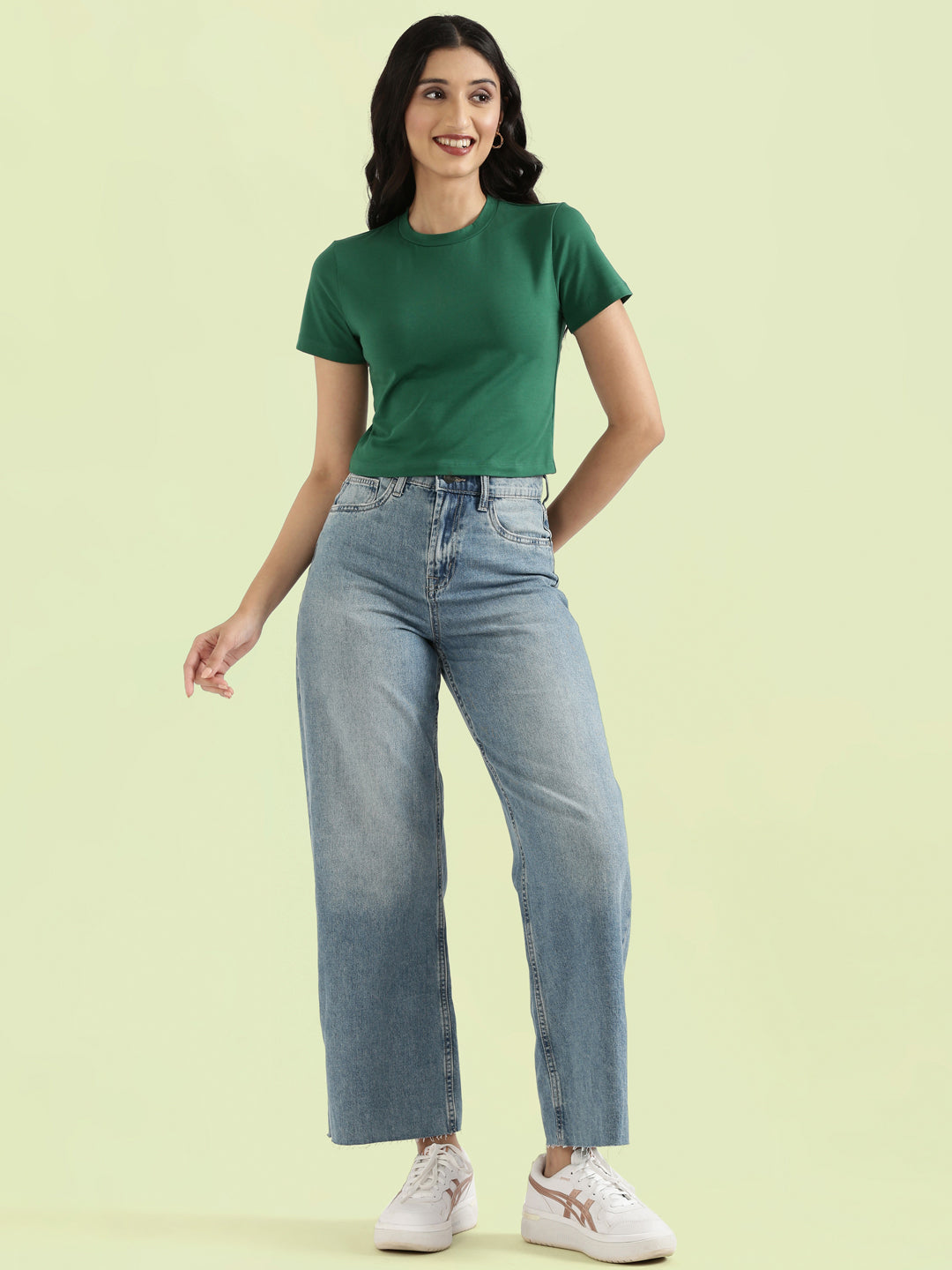 Cotton Stretch Slim Fit Cropped T-Shirt