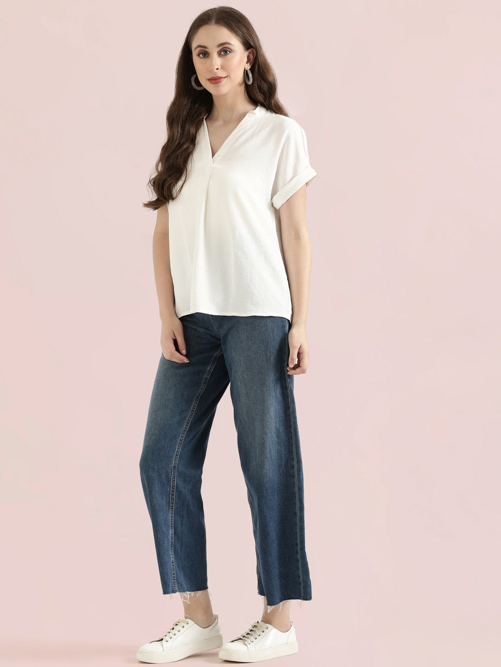 Mandarin Collar Textured Blouse