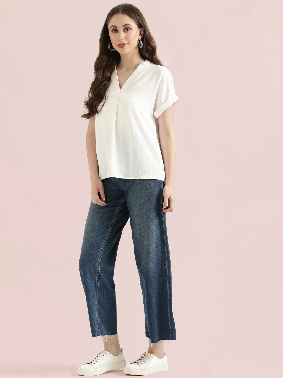 Mandarin Collar Textured Blouse