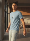 Men Cotton Ice Blue T-Shirt