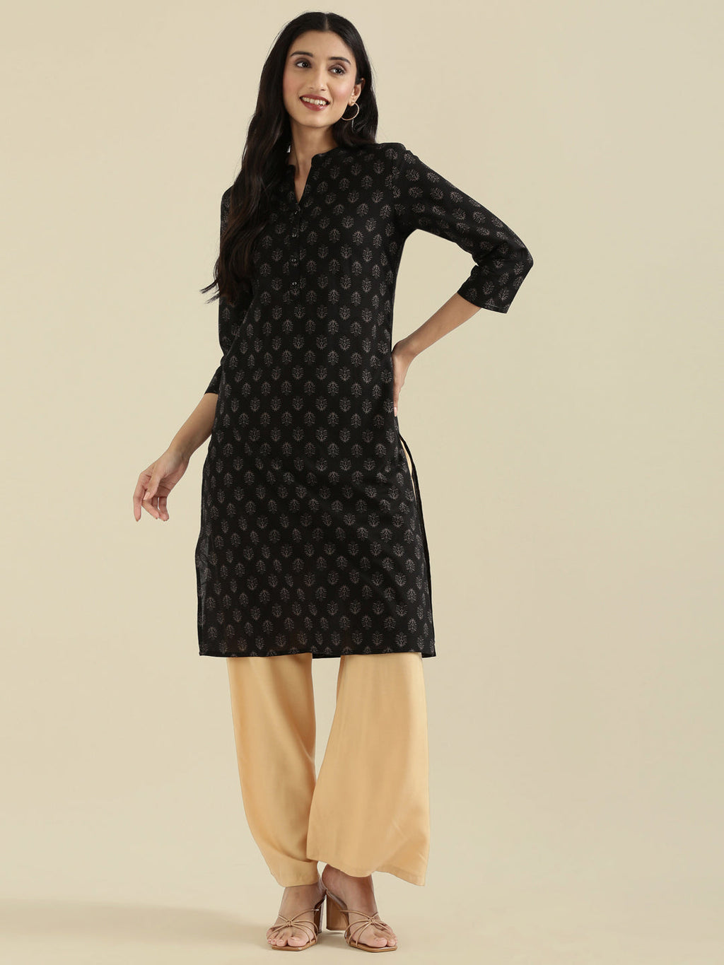 Cotton Dabu Block Print Straight Kurta
