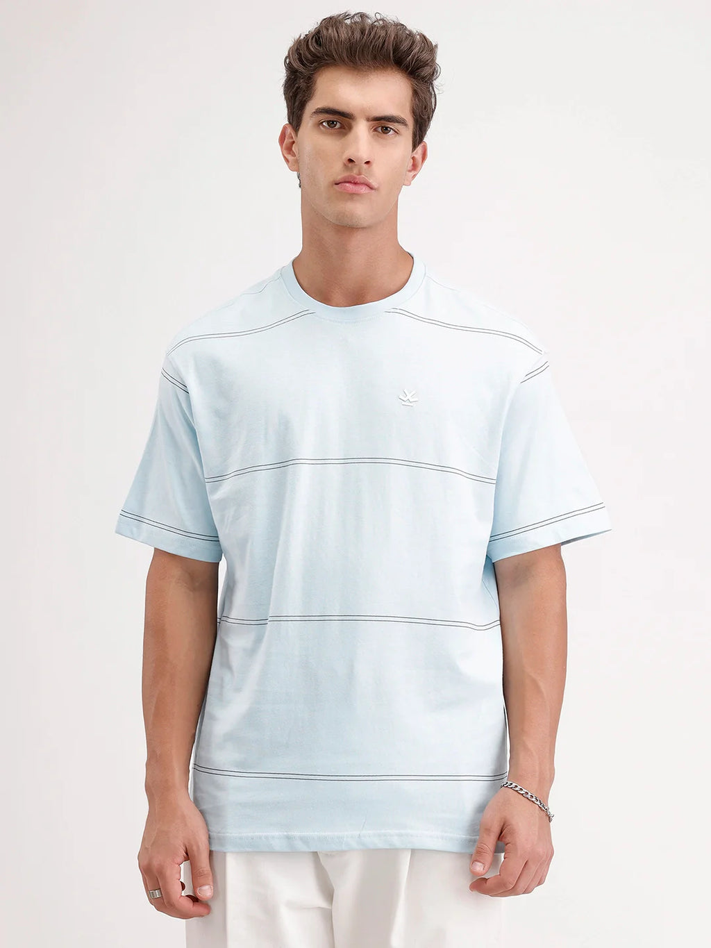 Oversized Stripes Printed T-Shirt | Light Blue