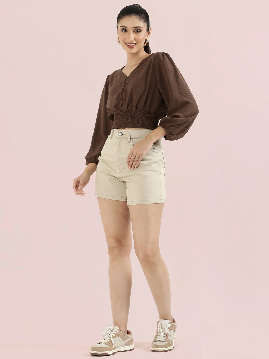 Hammered V-Neck Crop Top