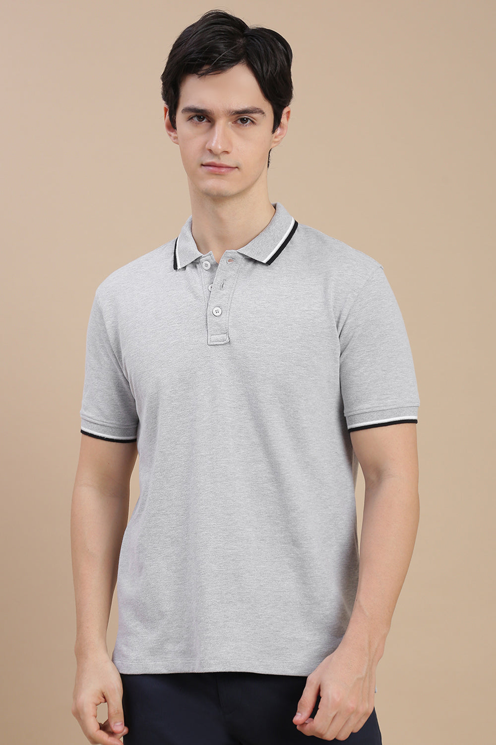 Men Grey Basic Polo T-Shirt