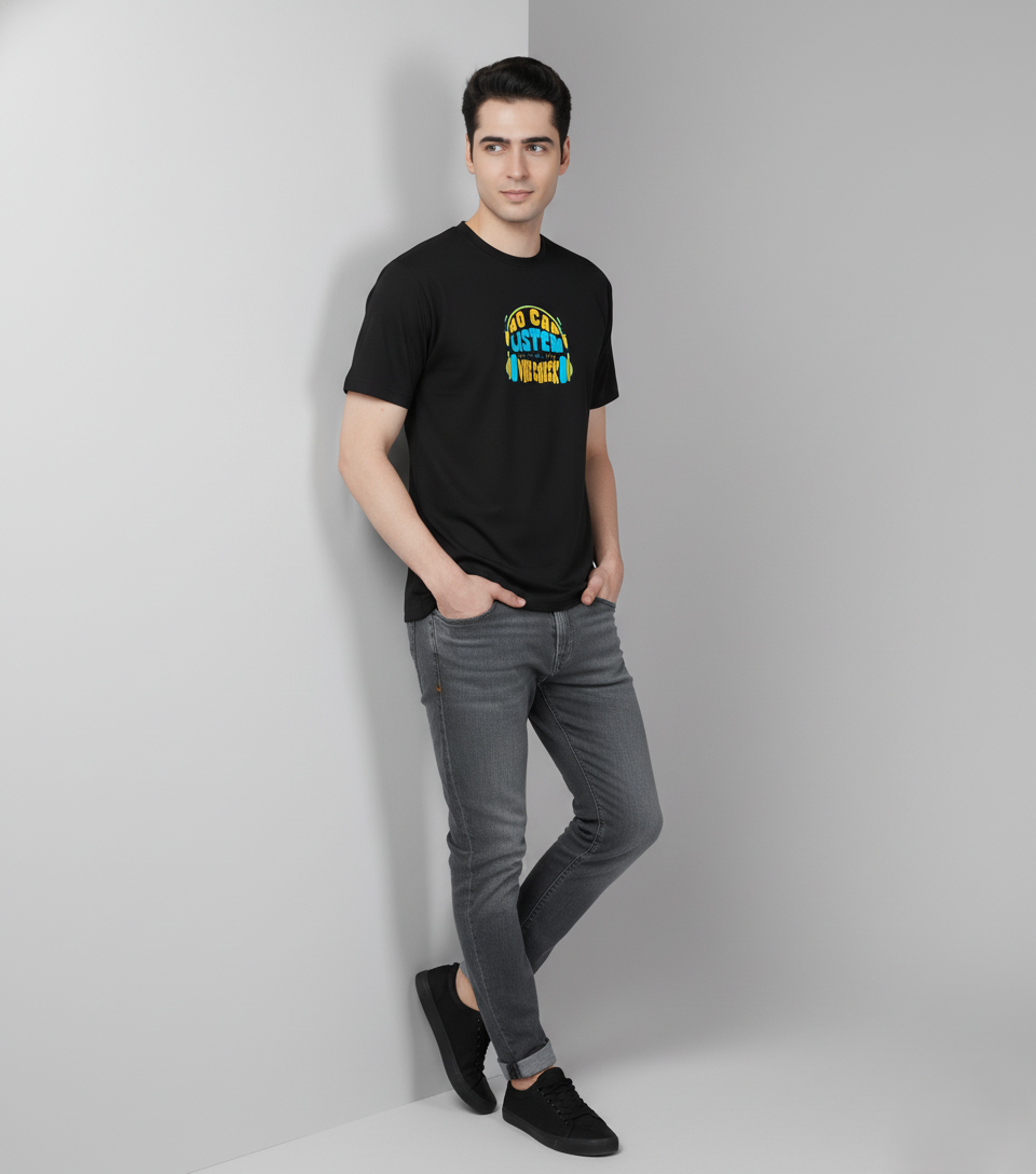 Men Cotton Black Printed Tshirt
