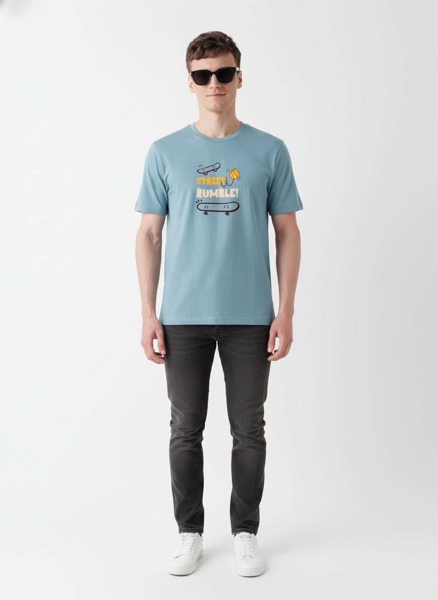 Men Cotton Ice Blue T-Shirt