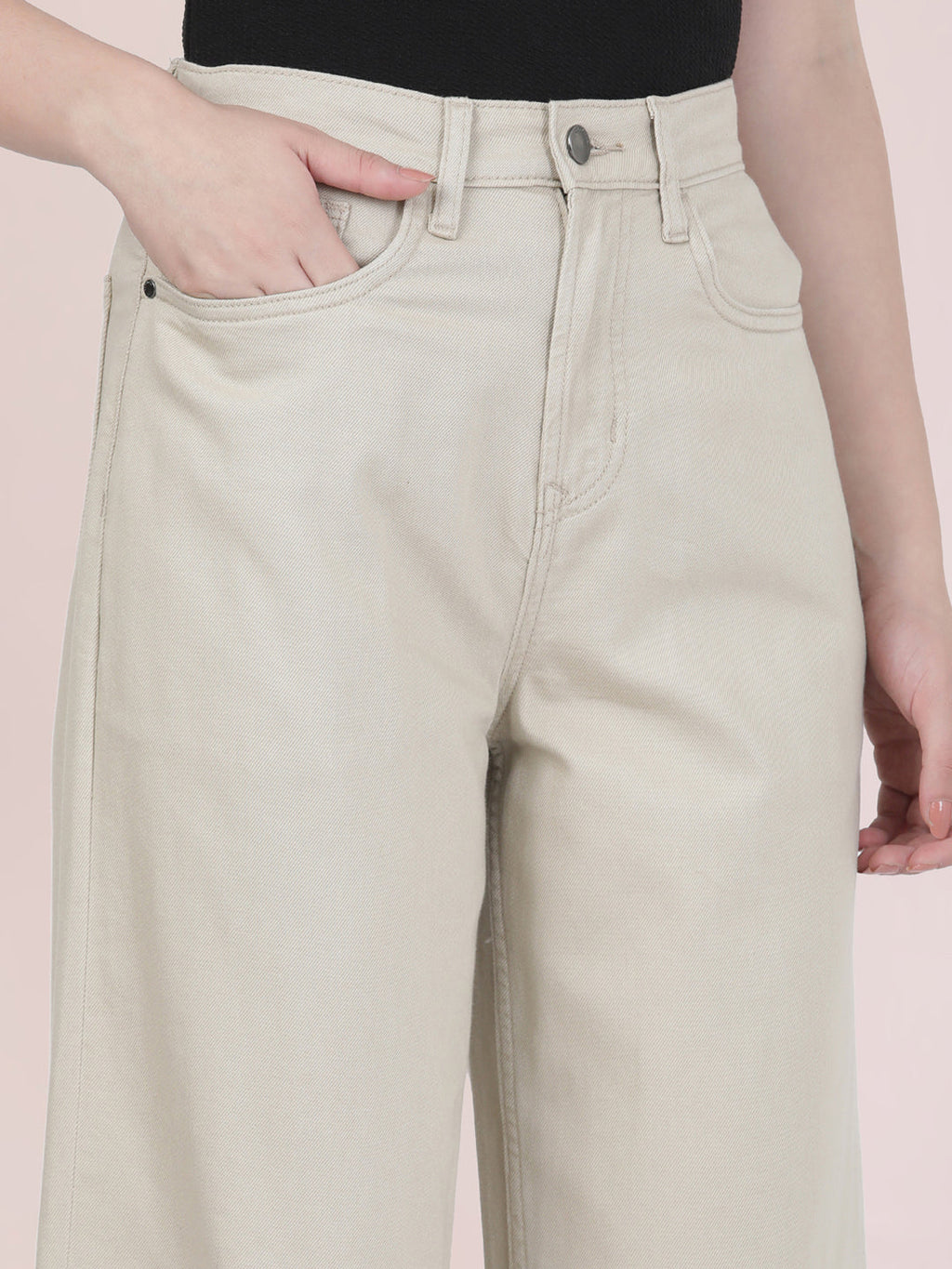 Light Beige Twill Wide Pants