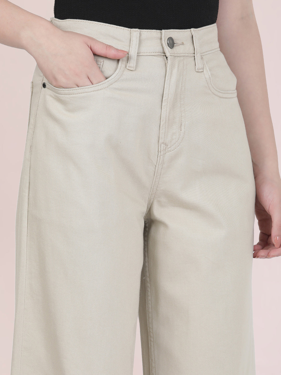 Light Beige Twill Wide Pants
